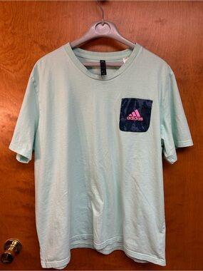 Adidas Mint Green Tee with Navy Pocket XL